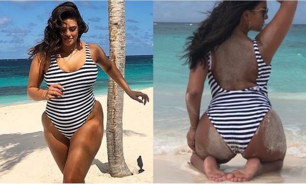 Ashley Graham ' s Striped Swimsuit Flatters Every Curve and also As …