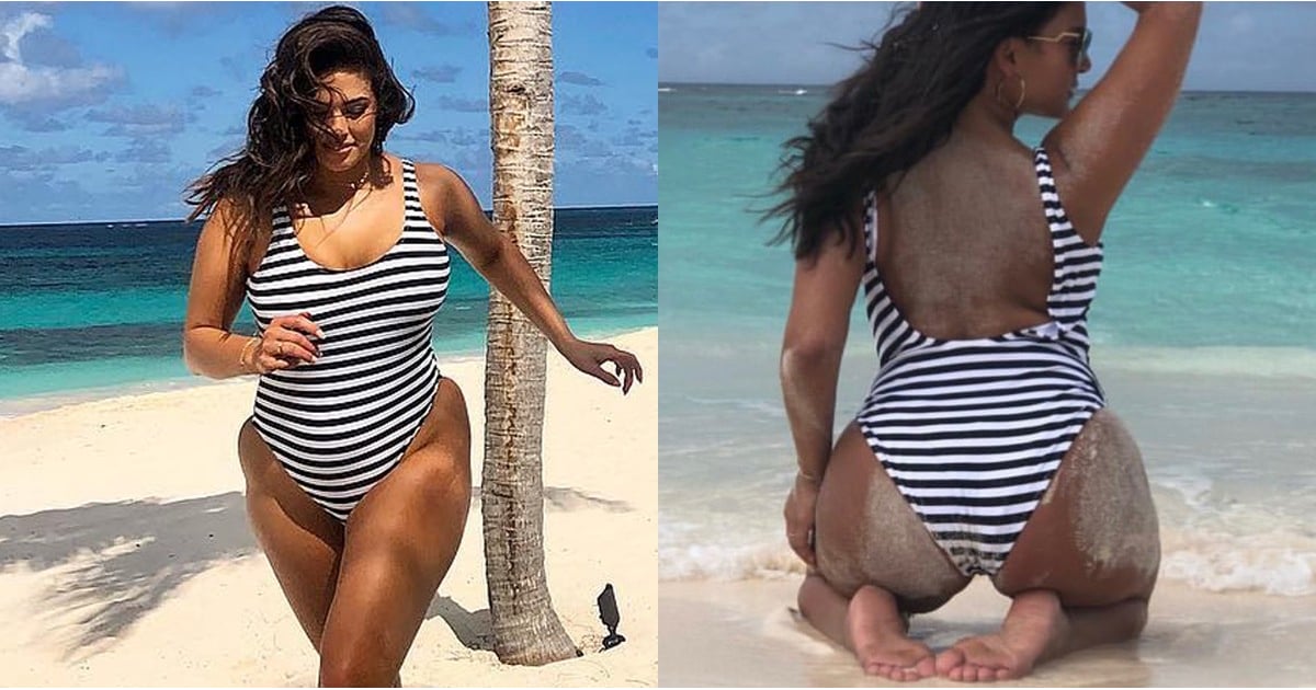 Ashley Graham ' s Striped Swimsuit Flatters Every Curve and also As …