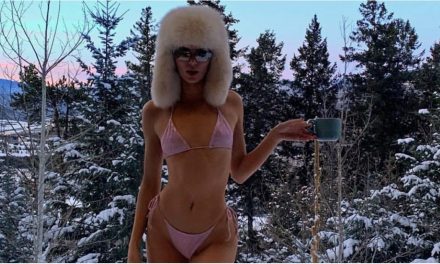 Kendall Jenner ' s Sparkly Pink Bikini Makes the Winter Seem a Whole Lot Warmer